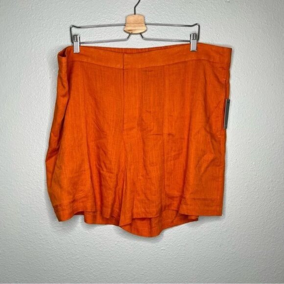 Eloquii Womens Orange Linen-Blend High Waisted Casual Shorts Plus Size 22 - Picture 3 of 14